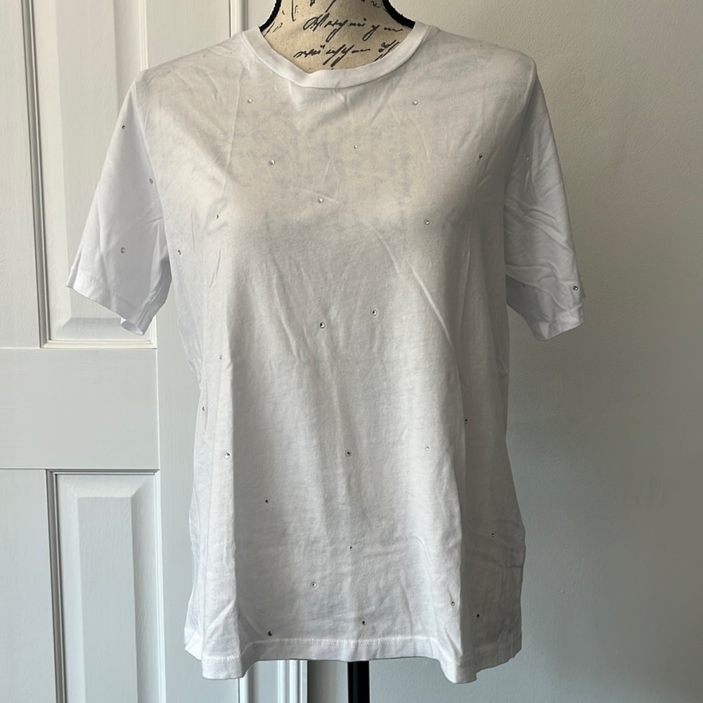 NWT Monrow White Rhinestone Tee
